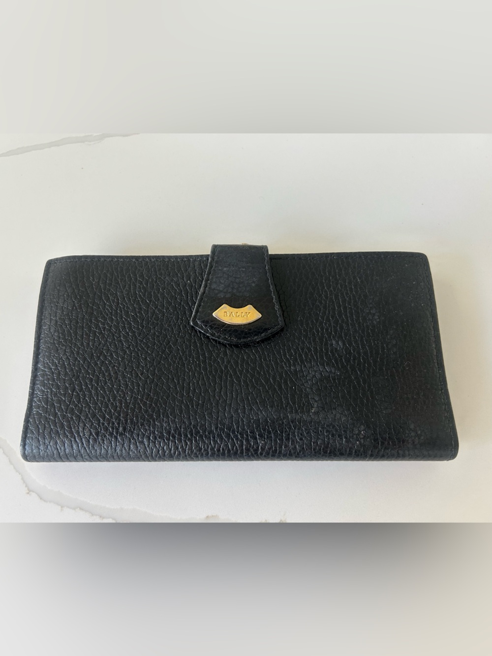 Bally Black Leather Continental Wallet with Gold Accent